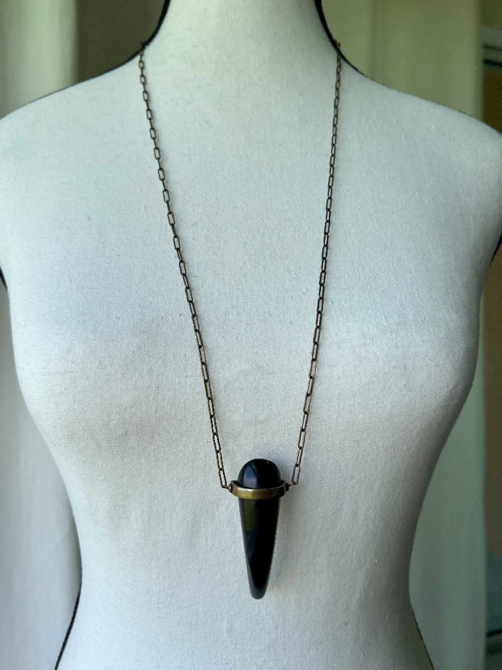 Isabel Marant Horn Pendant Brass Necklace Signed 31"